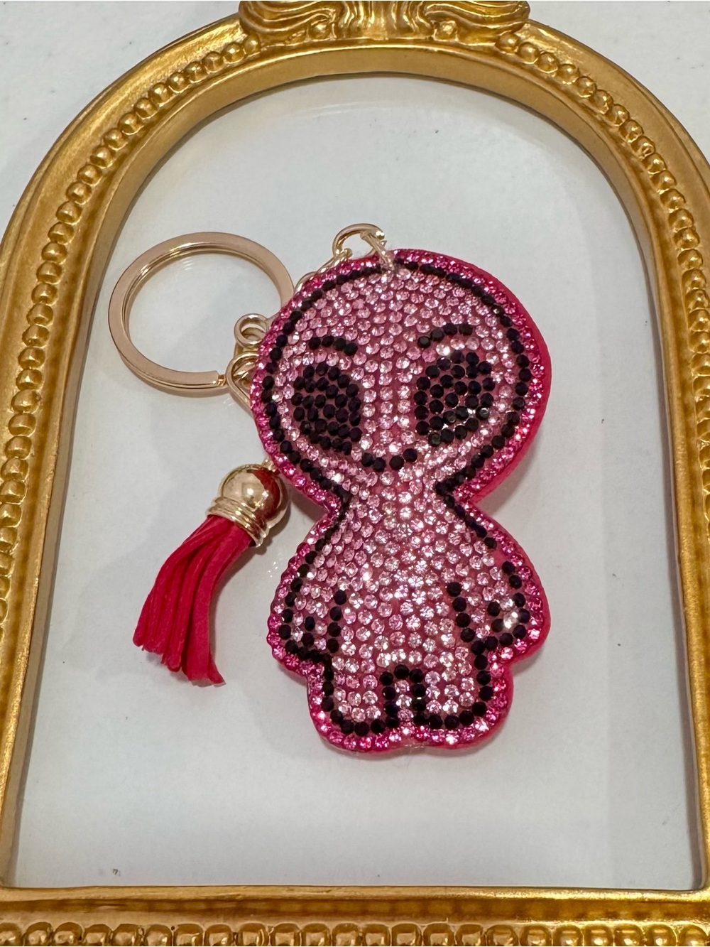 New Sparkling Pink Alien Crystal Keychain with Tassel